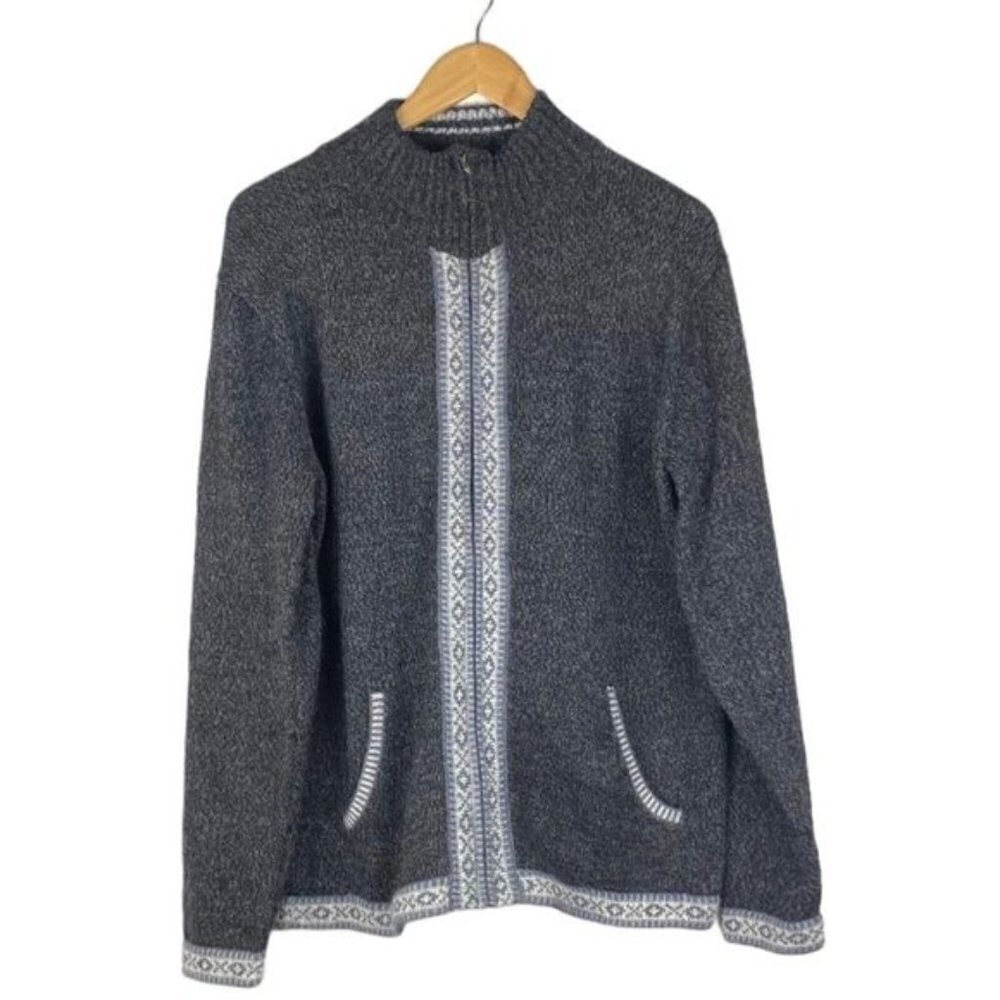 Horacito Women's Grey Alpaca Crofter's Slip Over Pattern Full Zip Sweater US XXL